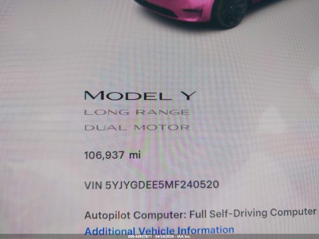 Aukcja sprzedaży 2021 Tesla Model Y Long Range Dual Motor All-wheel Drive, vin: 5YJYGDEE5MF240520, numer aukcji: 44937671