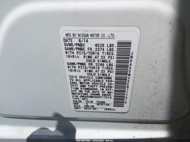 Aukcja sprzedaży 2014 Nissan Rogue Select S, vin: JN8AS5MV5EW717018, numer aukcji: 44937693