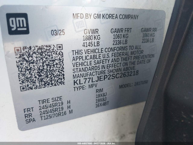 Aukcja sprzedaży 2025 Chevrolet Trax Fwd 2rs, vin: KL77LJEP2SC263218, numer aukcji: 44937695