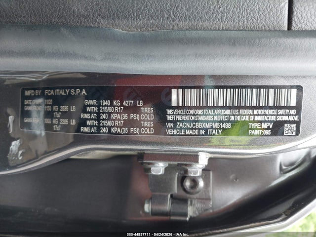 Продажа на аукционе авто 2021 Jeep Renegade Latitude Fwd, vin: ZACNJCBBXMPM51498, номер лота: 44937711