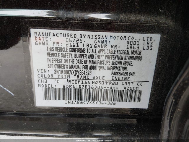 Продажа на аукционе авто 2025 Nissan Sentra Sv, vin: 3N1AB8CVXSY364328, номер лота: 44937728