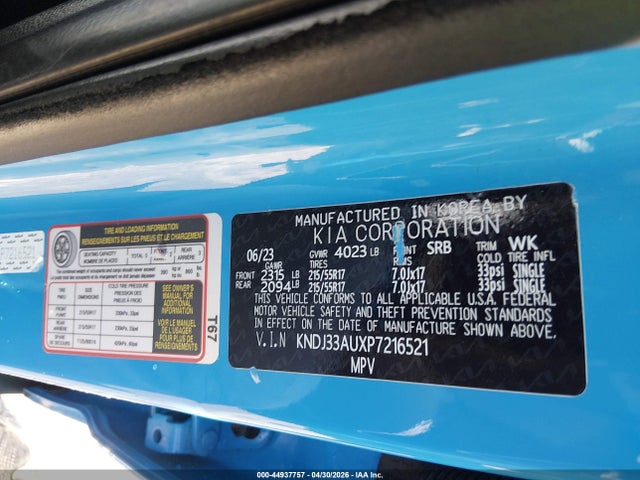 2023 Kia Soul Ex მანქანა იყიდება აუქციონზე, vin: KNDJ33AUXP7216521, აუქციონის ნომერი: 44937757
