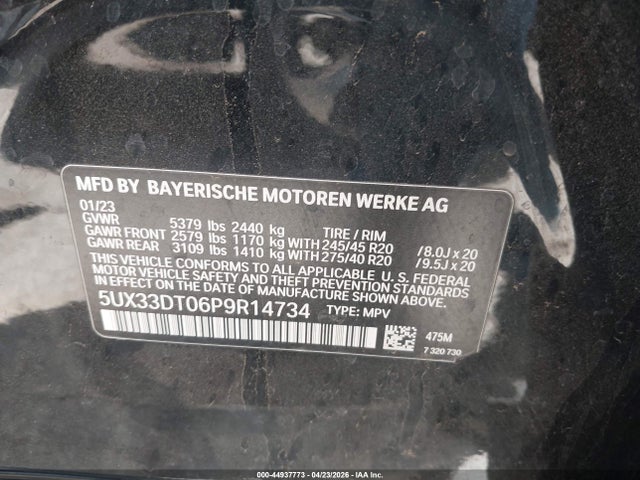 2023 Bmw X4 Xdrive30i მანქანა იყიდება აუქციონზე, vin: 5UX33DT06P9R14734, აუქციონის ნომერი: 44937773