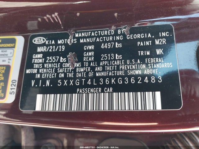 5XXGT4L36KG362483 KIA Optima Lx