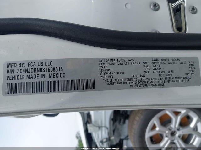 Продажа на аукционе авто 2025 Jeep Compass Latitude 4x4, vin: 3C4NJDBN0ST608318, номер лота: 44937802