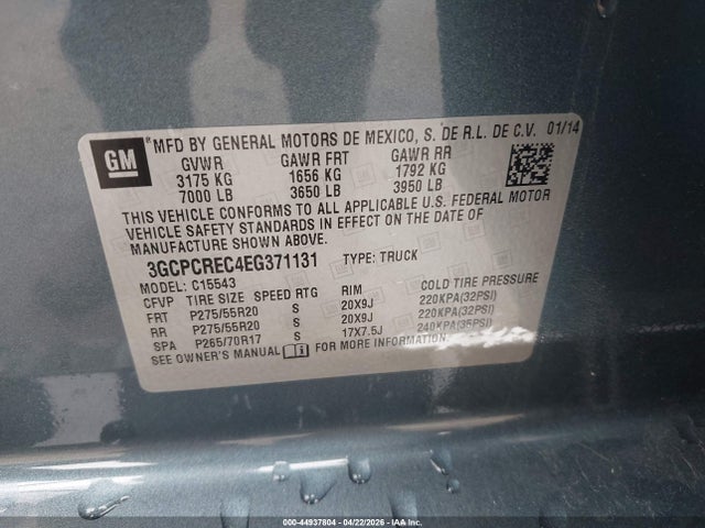 2014 Chevrolet Silverado 1500 1lt მანქანა იყიდება აუქციონზე, vin: 3GCPCREC4EG371131, აუქციონის ნომერი: 44937804