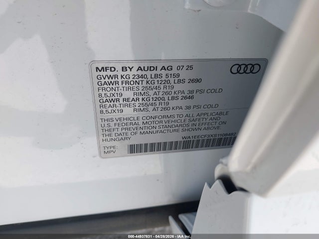 Aukcja sprzedaży 2025 Audi Q3 Premium 45 Tfsi S Line Quattro Tiptronic, vin: WA1EECF3XS1108482, numer aukcji: 44937831