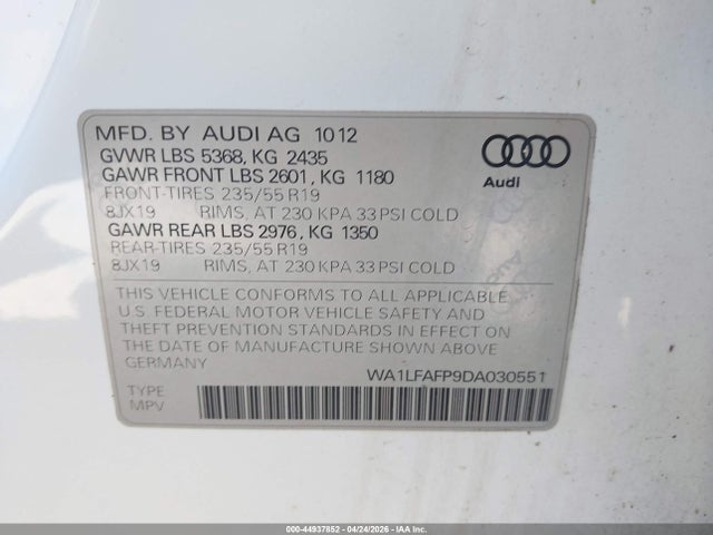 Aukcja sprzedaży 2013 Audi Q5 2.0t Premium, vin: WA1LFAFP9DA030551, numer aukcji: 44937852