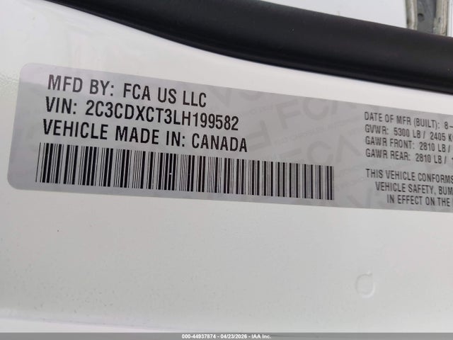 Продажа на аукционе авто 2020 Dodge Charger R/t Rwd, vin: 2C3CDXCT3LH199582, номер лота: 44937874