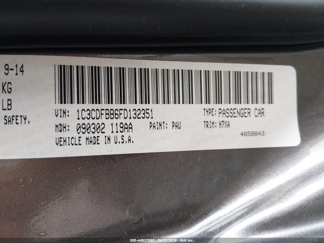 44937885 :رقم المزاد ، 1C3CDFBB6FD132351 vin ، 2015 Dodge Dart Sxt مزاد بيع