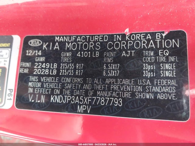 Aukcja sprzedaży 2015 Kia Soul +, vin: KNDJP3A5XF7787793, numer aukcji: 44937888