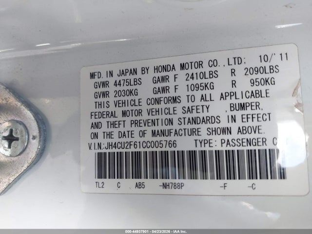 44937901 :رقم المزاد ، JH4CU2F61CC005766 vin ، 2012 Acura Tsx 2.4 مزاد بيع