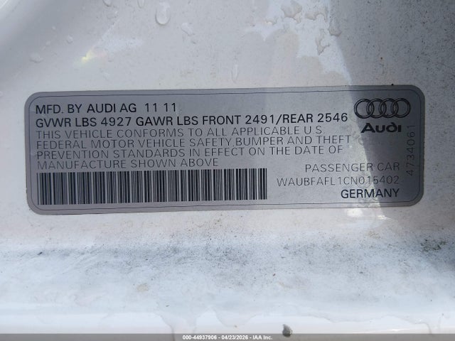 Aukcja sprzedaży 2012 Audi A4 2.0t Premium, vin: WAUBFAFL1CN015402, numer aukcji: 44937906