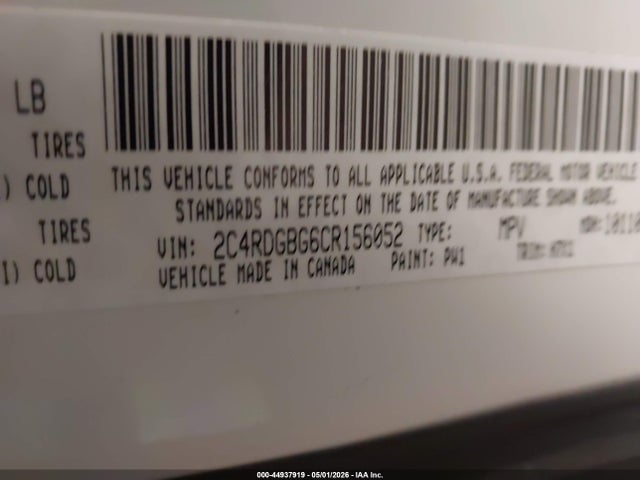 2012 Dodge Grand Caravan Se/avp მანქანა იყიდება აუქციონზე, vin: 2C4RDGBG6CR156052, აუქციონის ნომერი: 44937919
