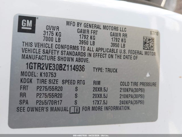 2011 Gmc Sierra 1500 Sle მანქანა იყიდება აუქციონზე, vin: 1GTR2VE30BZ114936, აუქციონის ნომერი: 44937938