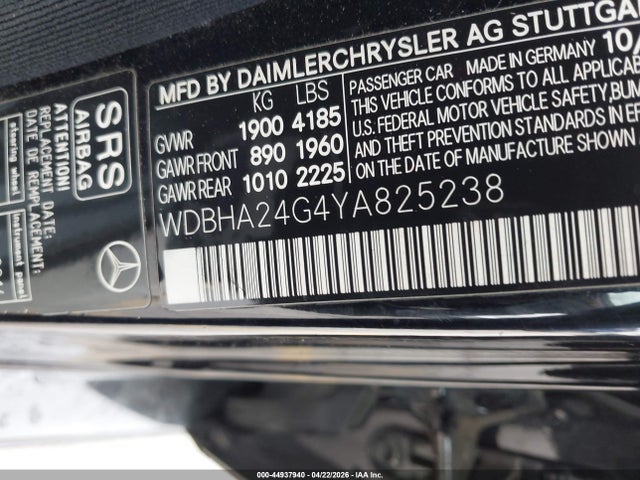 Продаж на аукціоні авто 2000 Mercedes-benz C 230 Kompressor, vin: WDBHA24G4YA825238, номер лоту: 44937940