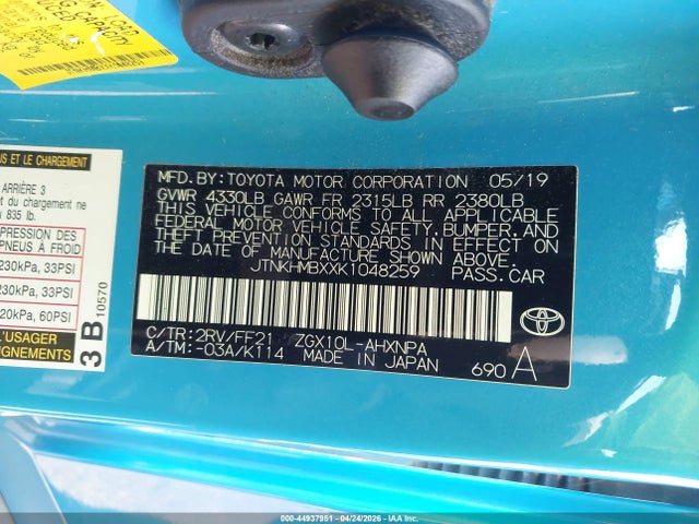 Aukcja sprzedaży 2019 Toyota C-hr Xle, vin: JTNKHMBXXK1048259, numer aukcji: 44937951