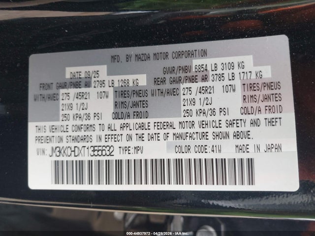 44937972 :رقم المزاد ، JM3KKCHDXT1355632 vin ، 2026 Mazda Cx-90 3.3 Turbo Premium Sport مزاد بيع