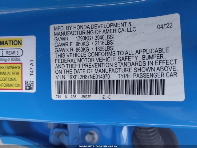 Honda Civic Sport 2022 19XFL2H87NE014970 Image 9