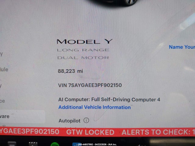 44937992 :رقم المزاد ، 7SAYGAEE3PF902150 vin ، 2023 Tesla Model Y Awd/long Range Dual Motor All-wheel Drive مزاد بيع