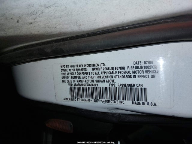 Продаж на аукціоні авто 1999 Subaru Legacy 30th Ann. Outback Ltd./outback, vin: 4S3BG6850X7606021, номер лоту: 44938005