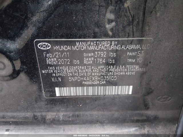 Aukcja sprzedaży 2011 Hyundai Elantra Gls, vin: 5NPDH4AEXBH035100, numer aukcji: 44938040
