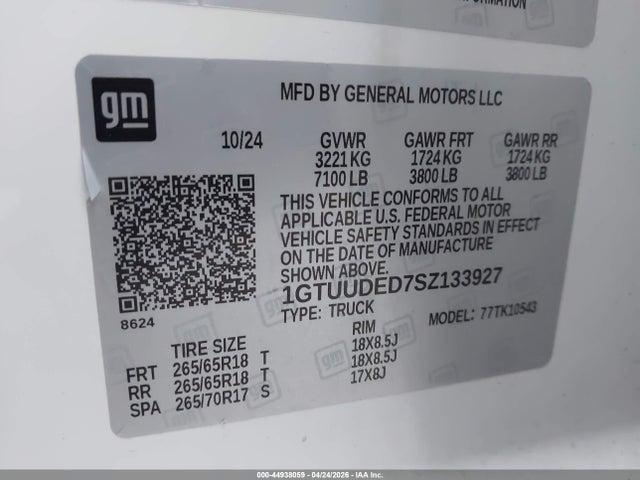 Продажа на аукционе авто 2025 Gmc Sierra 1500 4wd  Short Box Slt, vin: 1GTUUDED7SZ133927, номер лота: 44938059