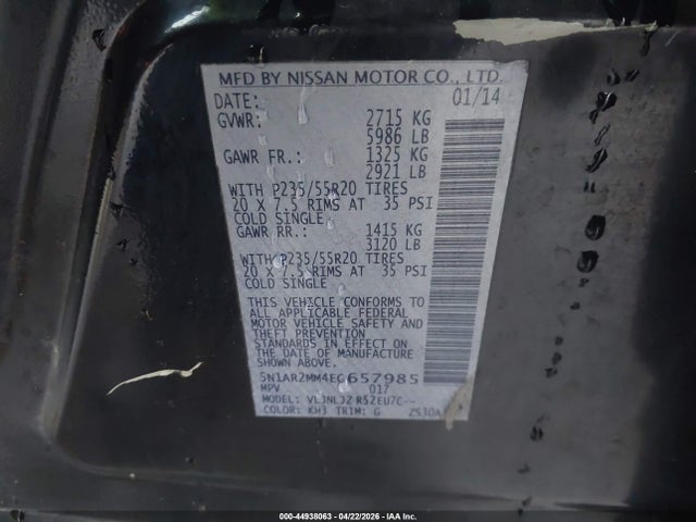 Nissan Pathfinder Platinum 2014 5N1AR2MM4EC657985 Image 9