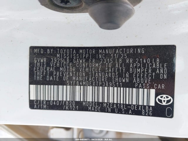 5YFB4MDEXTP389511 Toyota COROLLA LE
