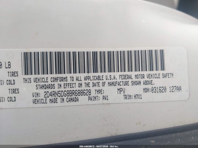 2011 Dodge Grand Caravan Crew მანქანა იყიდება აუქციონზე, vin: 2D4RN5DG8BR688628, აუქციონის ნომერი: 44938072