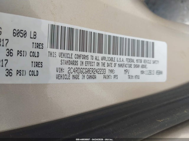 Продаж на аукціоні авто 2014 Dodge Grand Caravan Sxt, vin: 2C4RDGCG0ER242233, номер лоту: 44938087