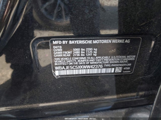 Продаж на аукціоні авто 2019 Bmw 540i, vin: WBAJE5C5XKWW42376, номер лоту: 44938121