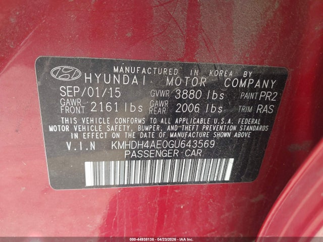 Hyundai ELANTRA SE 2016 KMHDH4AE0GU643569 Image 9
