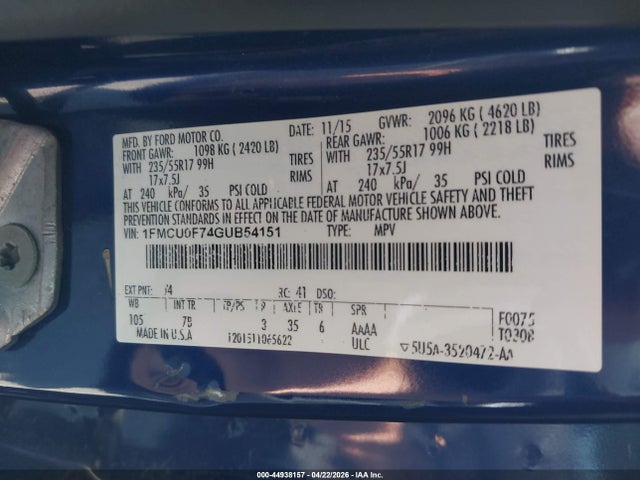 Ford ESCAPE S 2016 1FMCU0F74GUB54151 Image 9
