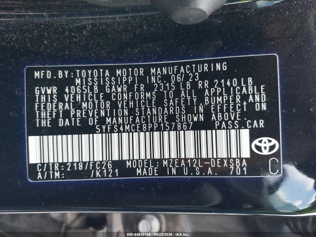 Aukcja sprzedaży 2023 Toyota Corolla Se, vin: 5YFS4MCE8PP157867, numer aukcji: 44938169