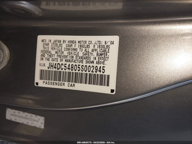 2005 Acura Rsx მანქანა იყიდება აუქციონზე, vin: JH4DC54805S002945, აუქციონის ნომერი: 44938175