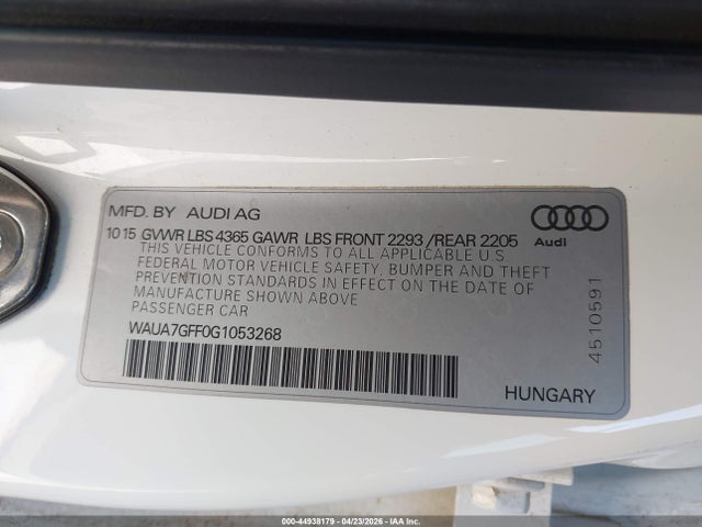 Aukcja sprzedaży 2016 Audi A3 1.8t Premium, vin: WAUA7GFF0G1053268, numer aukcji: 44938179