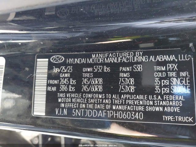 Aukcja sprzedaży 2023 Hyundai Santa Cruz Sel Premium, vin: 5NTJDDAF1PH060340, numer aukcji: 44938180