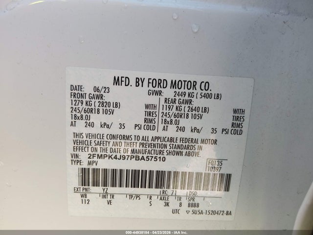 Aukcja sprzedaży 2023 Ford Edge Sel, vin: 2FMPK4J97PBA57510, numer aukcji: 44938184