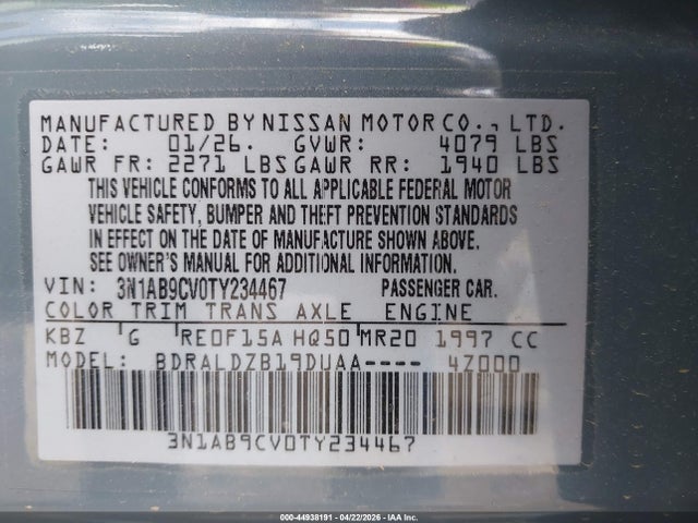 Aukcja sprzedaży 2026 Nissan Sentra Sv, vin: 3N1AB9CV0TY234467, numer aukcji: 44938191