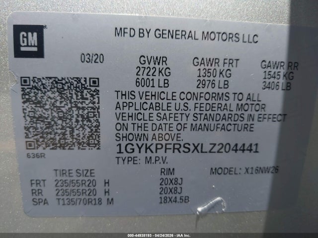2020 Cadillac Xt6 Awd Premium Luxury მანქანა იყიდება აუქციონზე, vin: 1GYKPFRSXLZ204441, აუქციონის ნომერი: 44938193