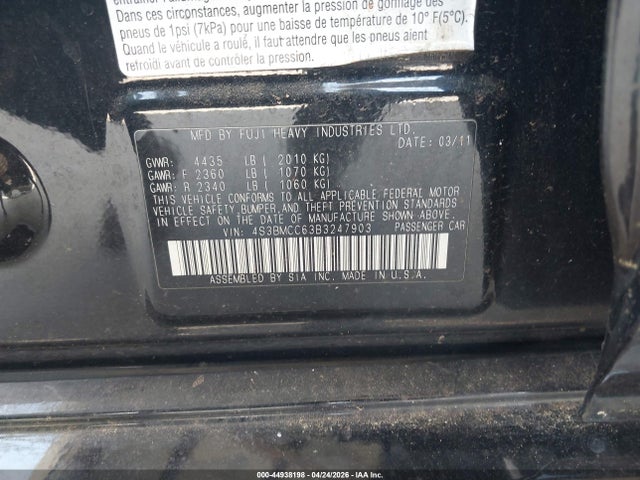 Продаж на аукціоні авто 2011 Subaru Legacy 2.5i Prem Awp, vin: 4S3BMCC63B3247903, номер лоту: 44938198