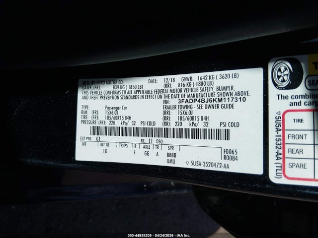 3FADP4BJ6KM117310 Ford FIESTA SE