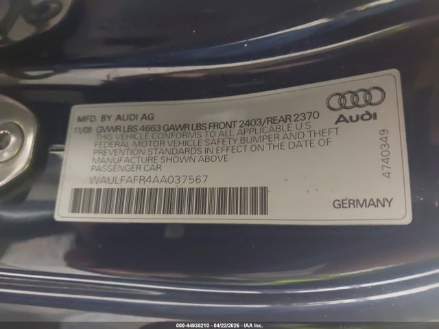 Aukcja sprzedaży 2010 Audi A5 2.0t Premium, vin: WAULFAFR4AA037567, numer aukcji: 44938210