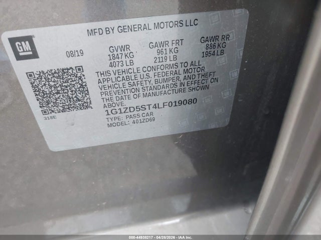Aukcja sprzedaży 2020 Chevrolet Malibu Fwd Lt, vin: 1G1ZD5ST4LF019080, numer aukcji: 44938217
