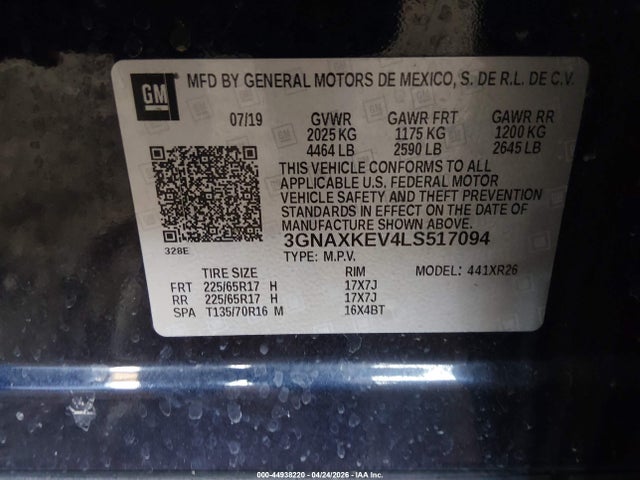 3GNAXKEV4LS517094 Chevrolet Equinox Fwd Lt 1.5l Turbo