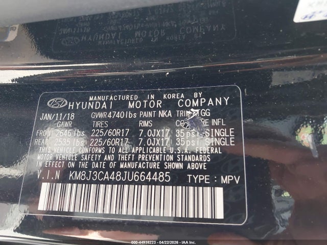 KM8J3CA48JU664485 Hyundai TUCSON SEL