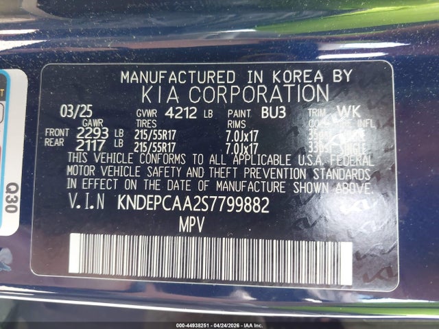 44938251 :رقم المزاد ، KNDEPCAA2S7799882 vin ، 2025 Kia Seltos Lx مزاد بيع