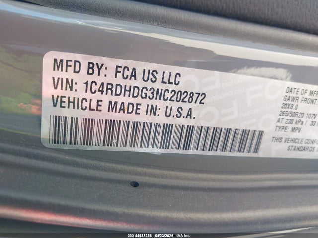 Aukcja sprzedaży 2022 Dodge Durango Gt Plus Rwd, vin: 1C4RDHDG3NC202872, numer aukcji: 44938256