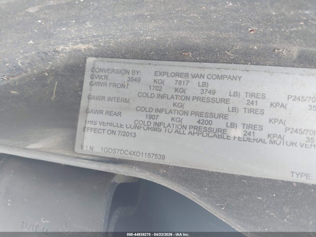 Aukcja sprzedaży 2013 Gmc Savana 1500 Upfitter, vin: 1GDS7DC4XD1157539, numer aukcji: 44938270